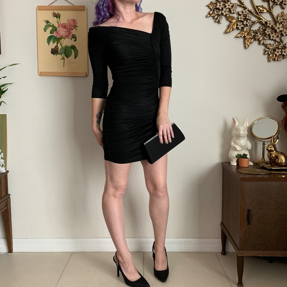 Catherine Malandrino Asymmetrical Silk Ruched Gown
